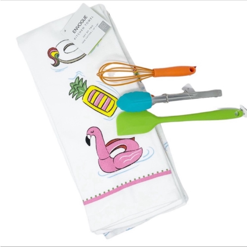 Summer White Kitchen Towel Set NEW spatula whisk tongs